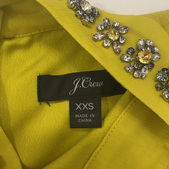 J. Crew Embroidered Jeweled Sleeveless Peplum top in Burnished Chartreuse, XXS - Picture 3 of 6
